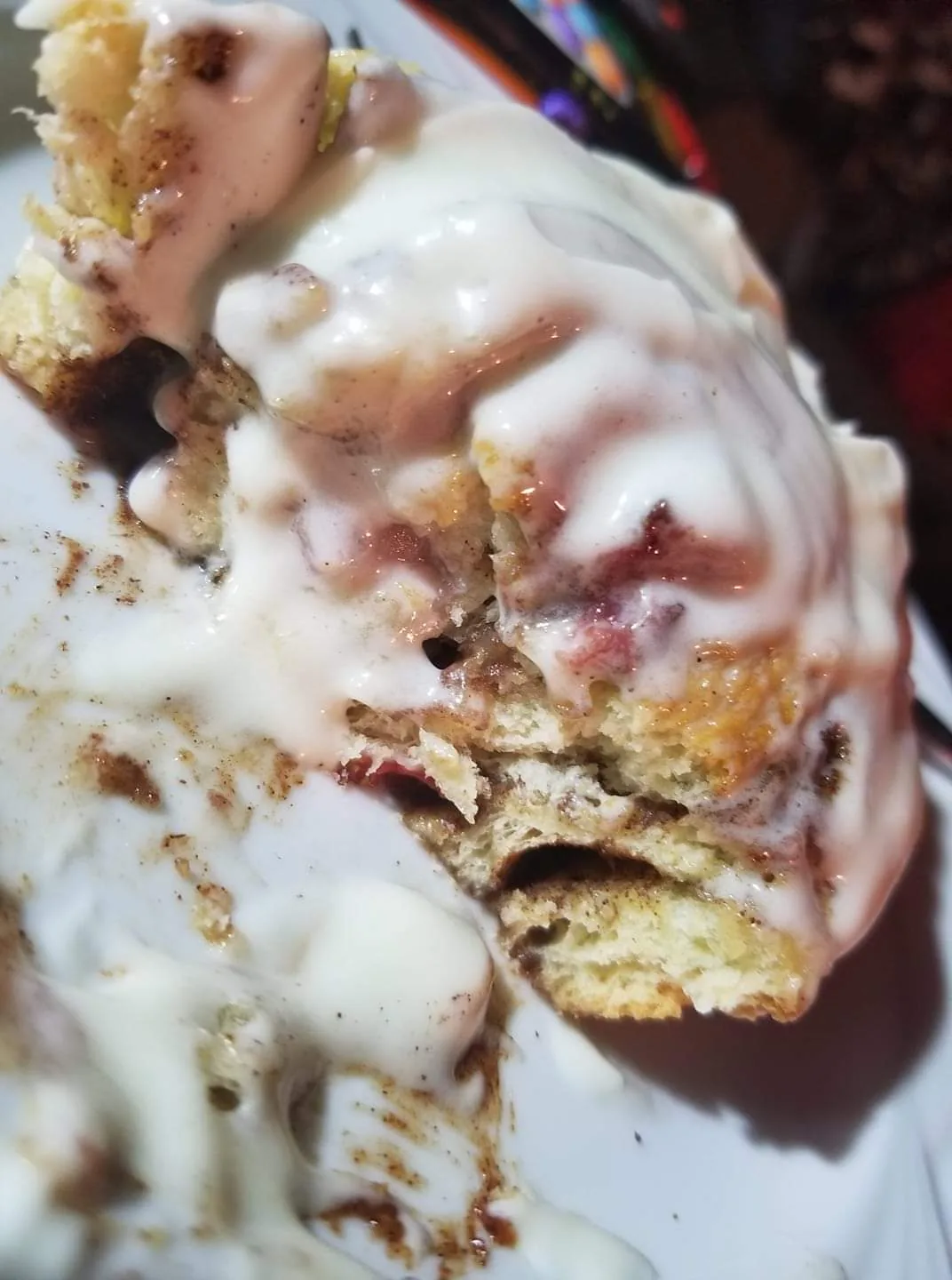 Pull-apart cinnamon roll showing the layers